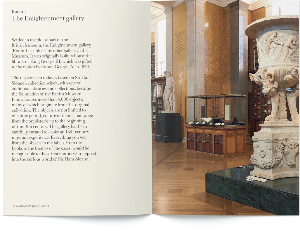 Brochure spread on red velvet featuring Room 2a, the Waddesdon Bequest, with the Holy Thorn Reliquary photographed on black.